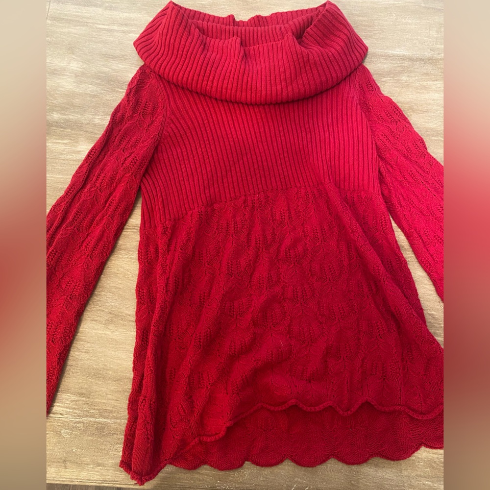 Red cowled sweater